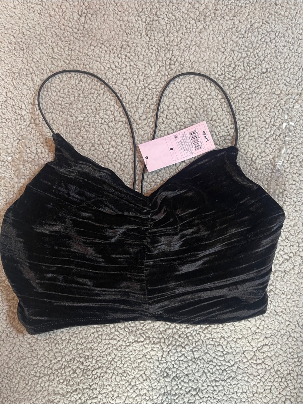 a new day Black Velvet Ruched Cami Crop Top